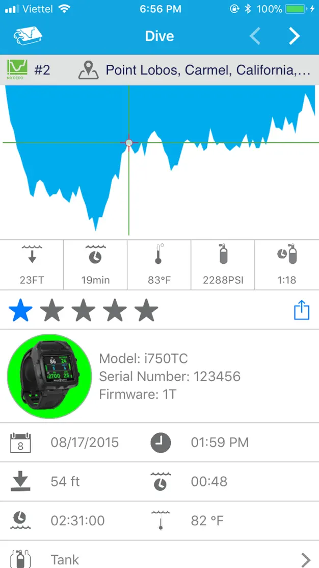 DiverLog+ dive list