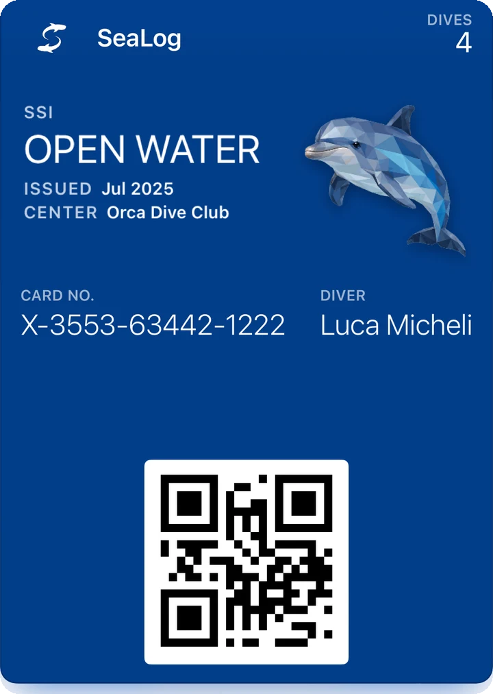SSI Open Water certification card in SeaLog